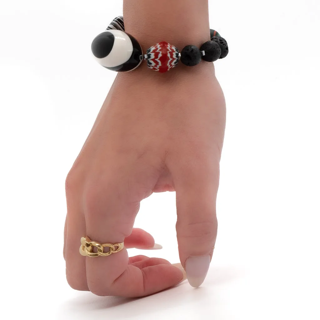 Black and White Evil Eye Beaded Chunky Bracelet