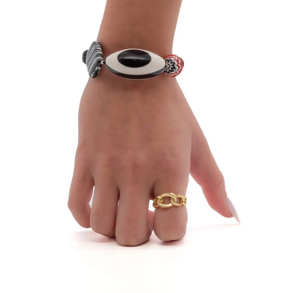 Black and White Evil Eye Beaded Chunky Bracelet