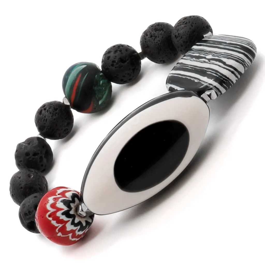 Black and White Evil Eye Beaded Chunky Bracelet
