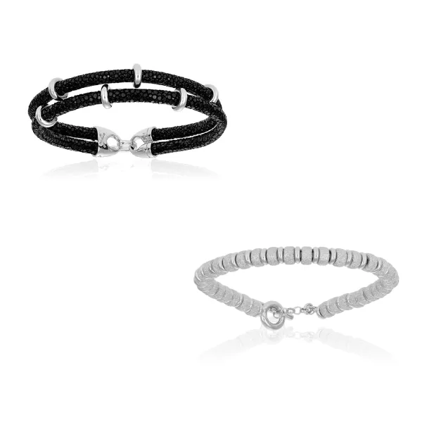 Black Bracelets with White Gold Beads Gift Idea for him