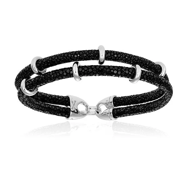 Black Bracelets with White Gold Beads Gift Idea for him