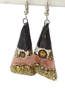 Black, Brown and Pink Triangle Earrings with Long drop Earrings.