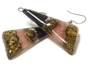 Black, Brown and Pink Triangle Earrings with Long drop Earrings.