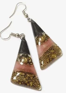 Black, Brown and Pink Triangle Earrings with Long drop Earrings.