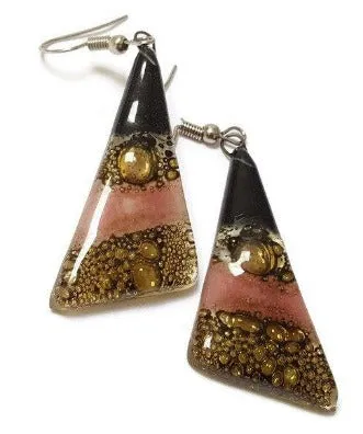 Black, Brown and Pink Triangle Earrings with Long drop Earrings.