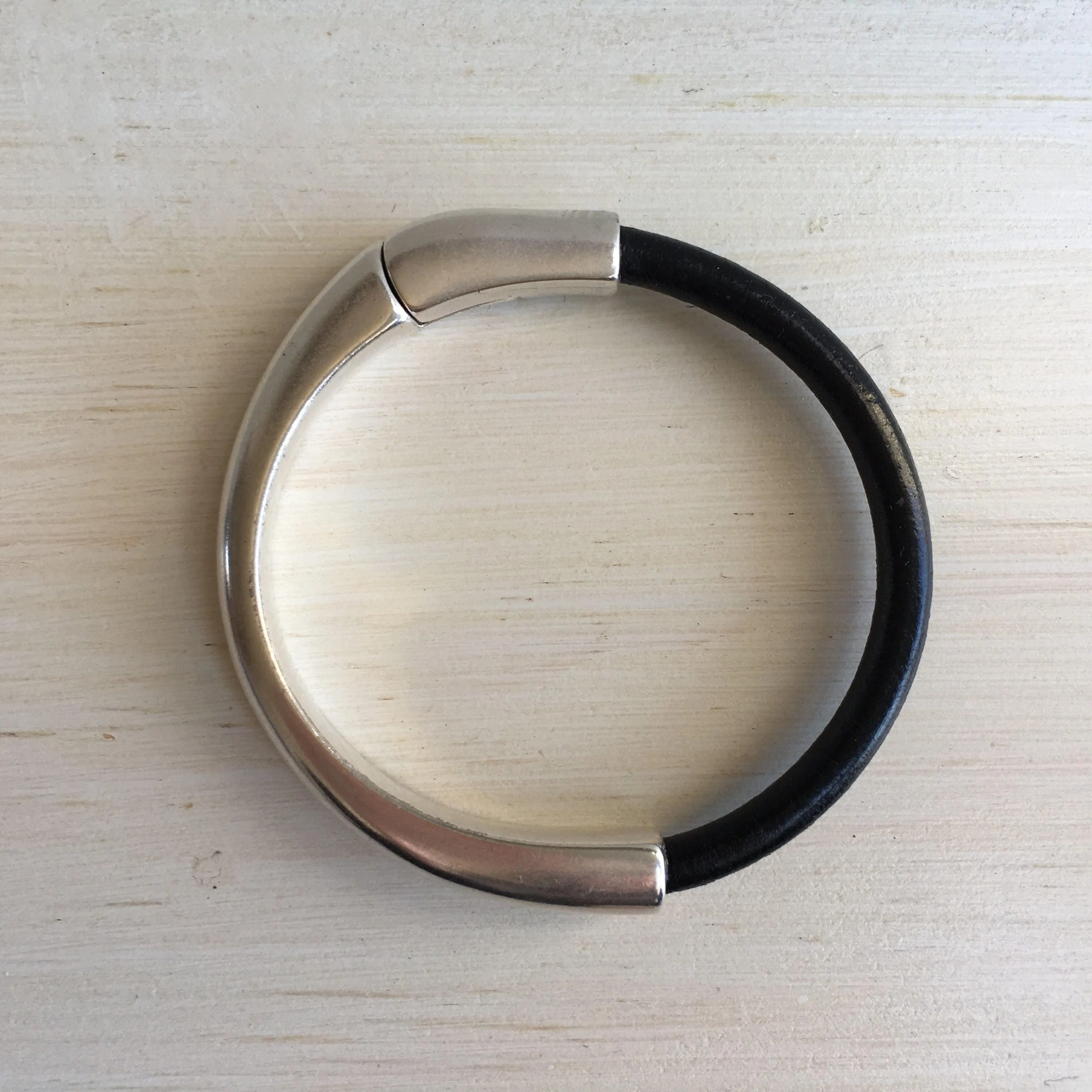 Black Leather Cuff Bracelet for Women with Silver Half Cuff Magnetic Clasp