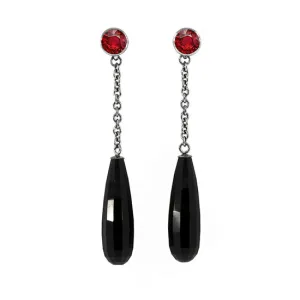 Blackened 18k Gold Ruby and Onyx Briolette Earrings