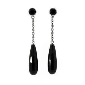 Blackened Silver Onyx Briolette Earrings