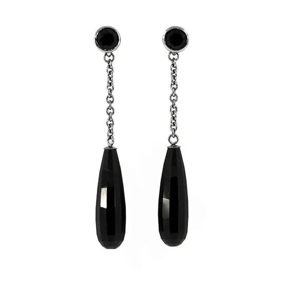 Blackened Silver Onyx Briolette Earrings