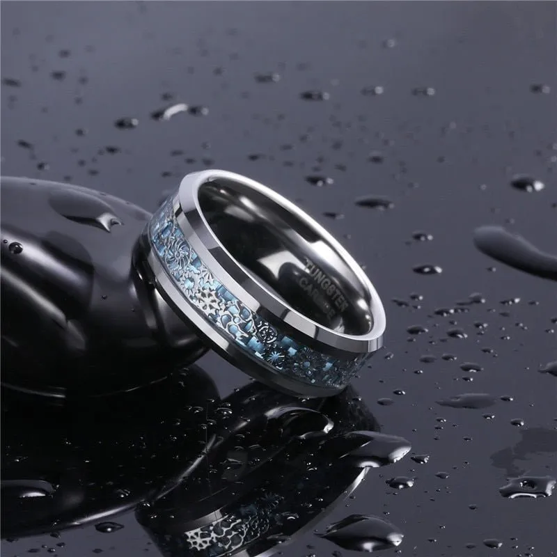 Blue & Gears Inlay Men's Tungsten Wedding Band
