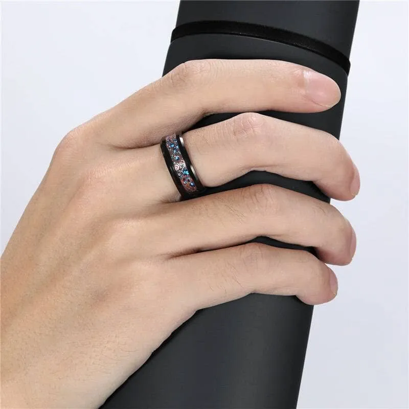 Blue & Gears Inlay Men's Tungsten Wedding Band