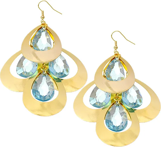 Blue Gold Cascade Tier Teardrop Earrings