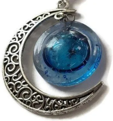 Blue moon recycled fused glass pendant  necklace
