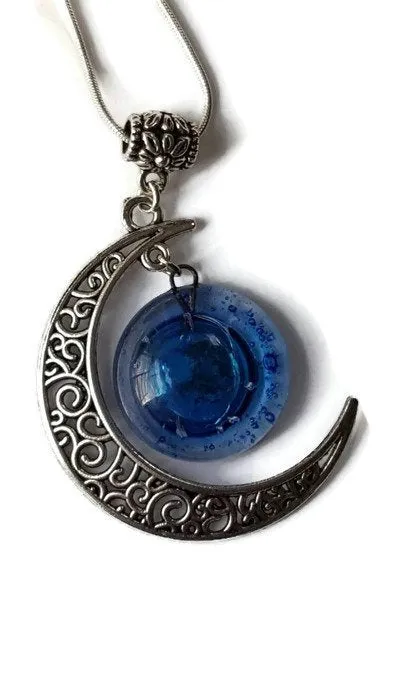 Blue moon recycled fused glass pendant  necklace