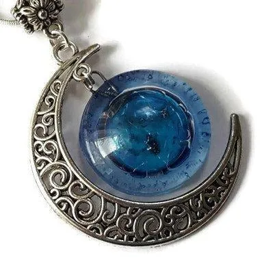 Blue moon recycled fused glass pendant  necklace
