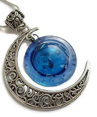 Blue moon recycled fused glass pendant  necklace