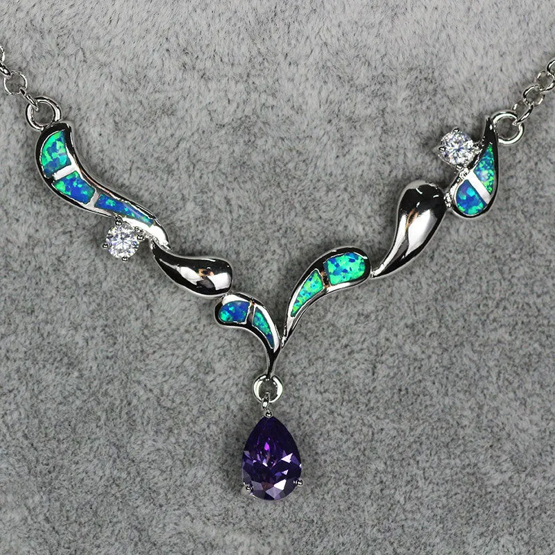 Blue Sea Silver Opal Necklace