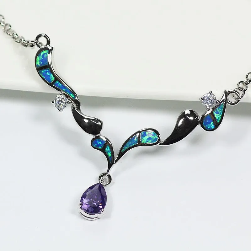 Blue Sea Silver Opal Necklace