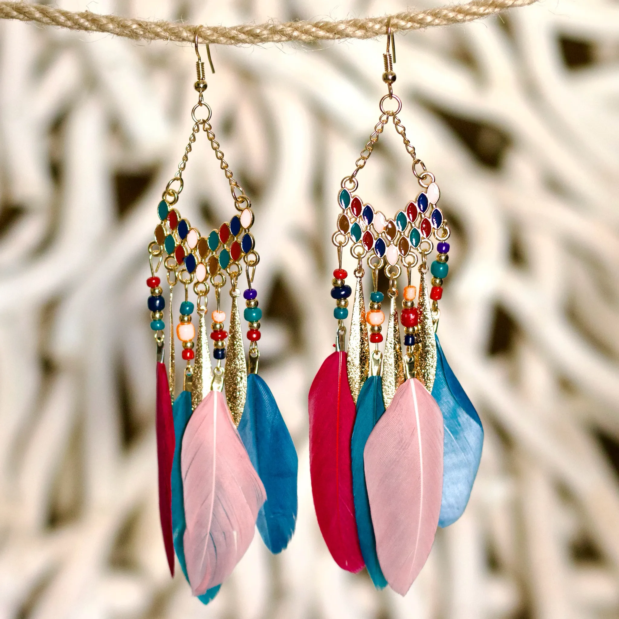 Boho Chic Feathered Dreamcatcher Earrings – Bold & Vibrant