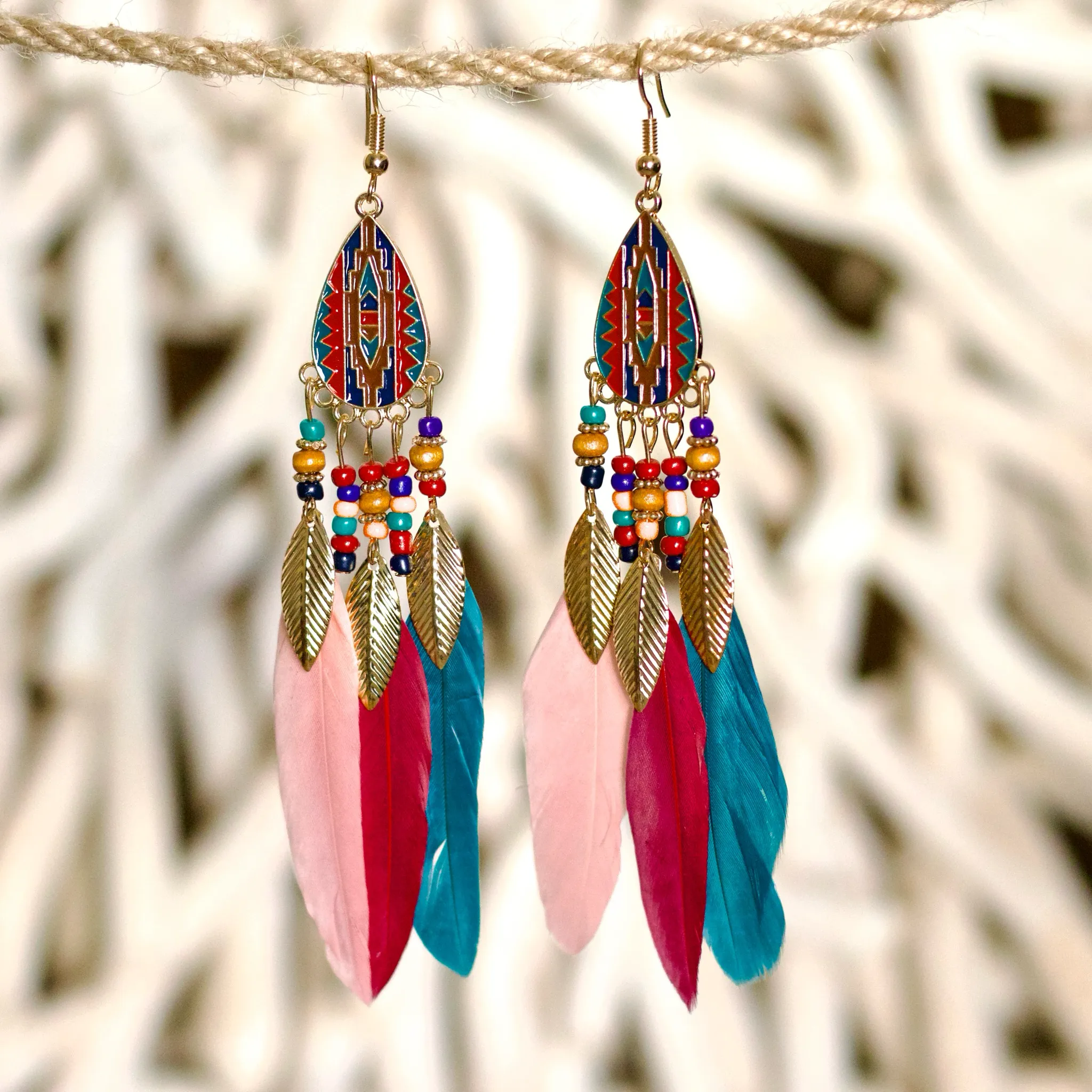 Boho Feathered Dreamcatcher Earrings – Vibrant & Free-Spirited