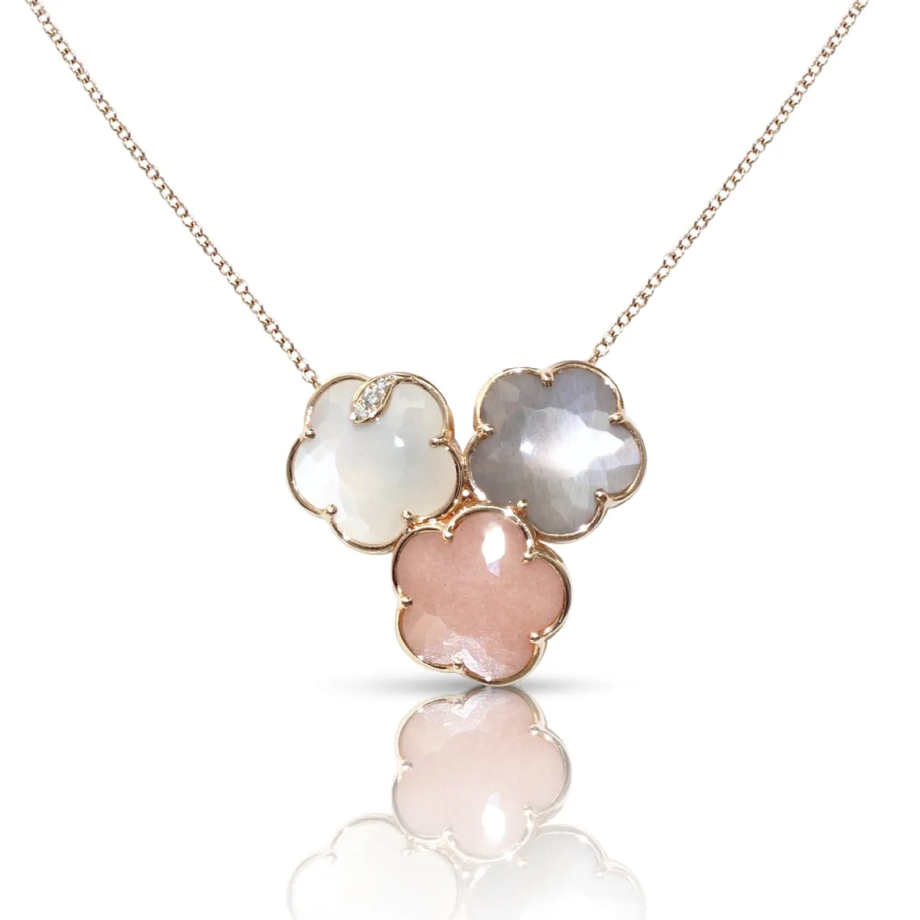 Bouquet Lunaire 18K Rose Gold Grey, White & Pink Moonstone Diamond Necklace