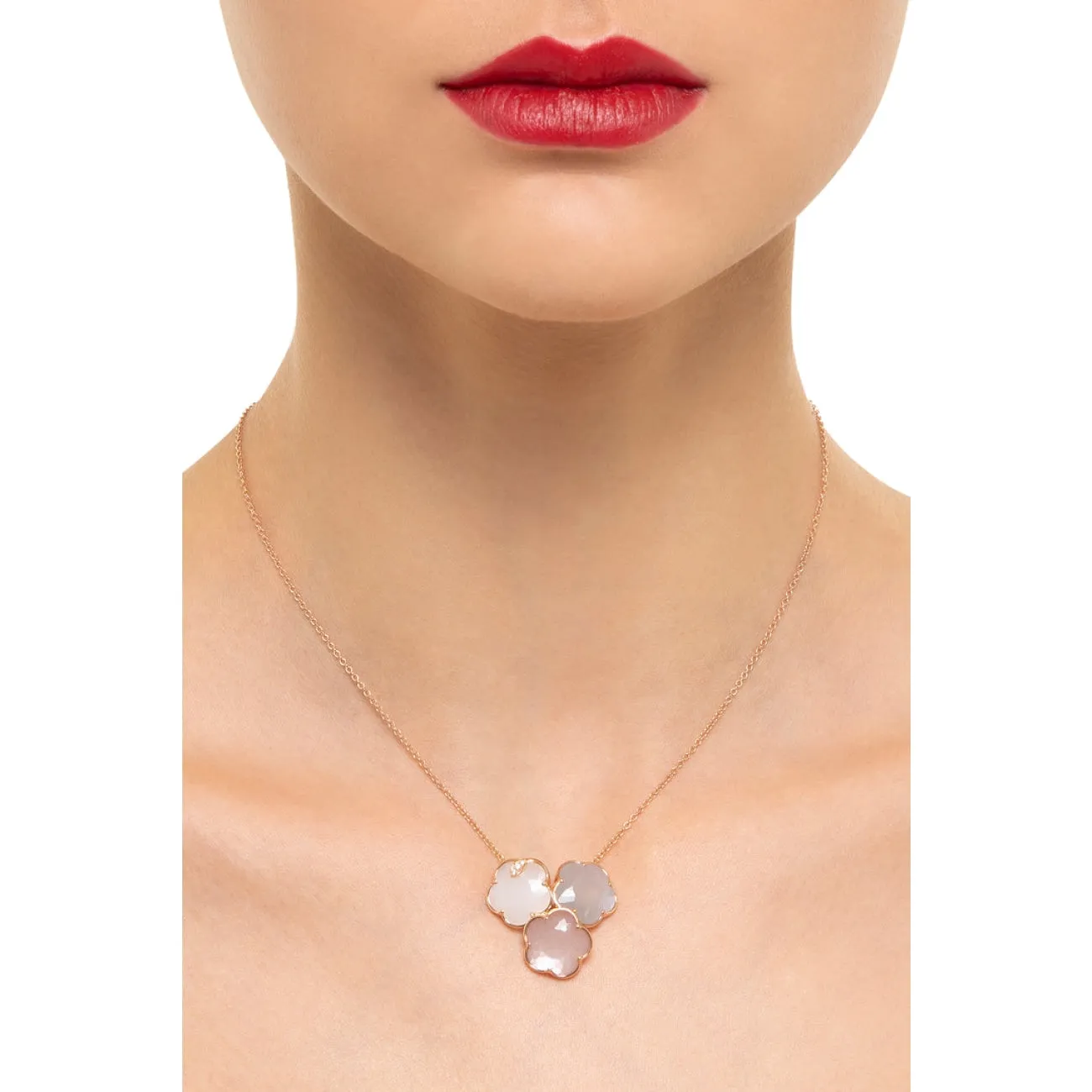 Bouquet Lunaire 18K Rose Gold Grey, White & Pink Moonstone Diamond Necklace