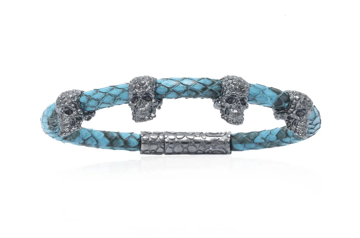 Bracelet LivingSkull Men Python Leather & Four Human Skulls