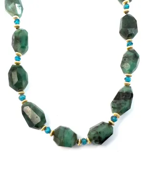 Brazilian Emerald Nugget Blue Apatite Strand Necklace