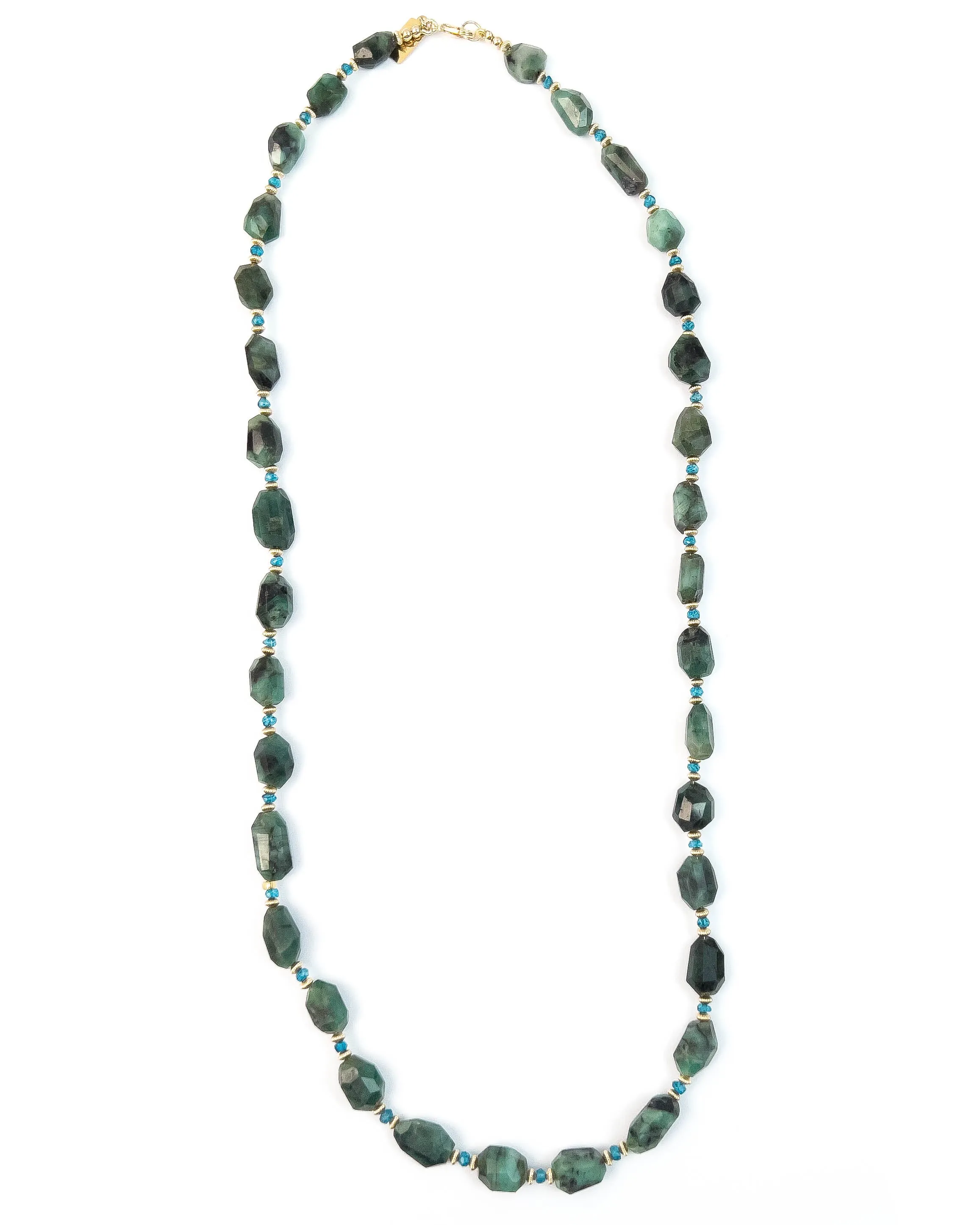 Brazilian Emerald Nugget Blue Apatite Strand Necklace