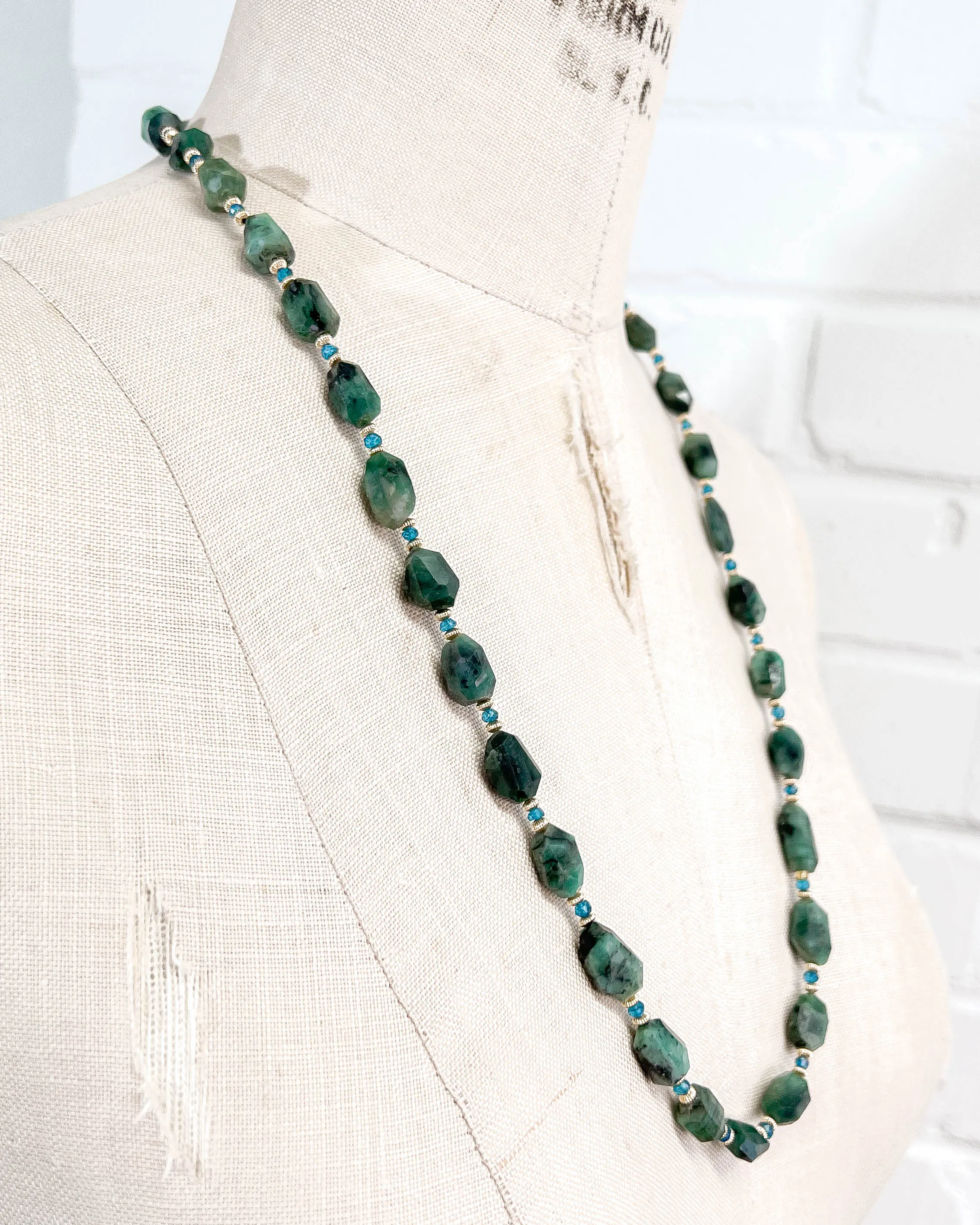 Brazilian Emerald Nugget Blue Apatite Strand Necklace