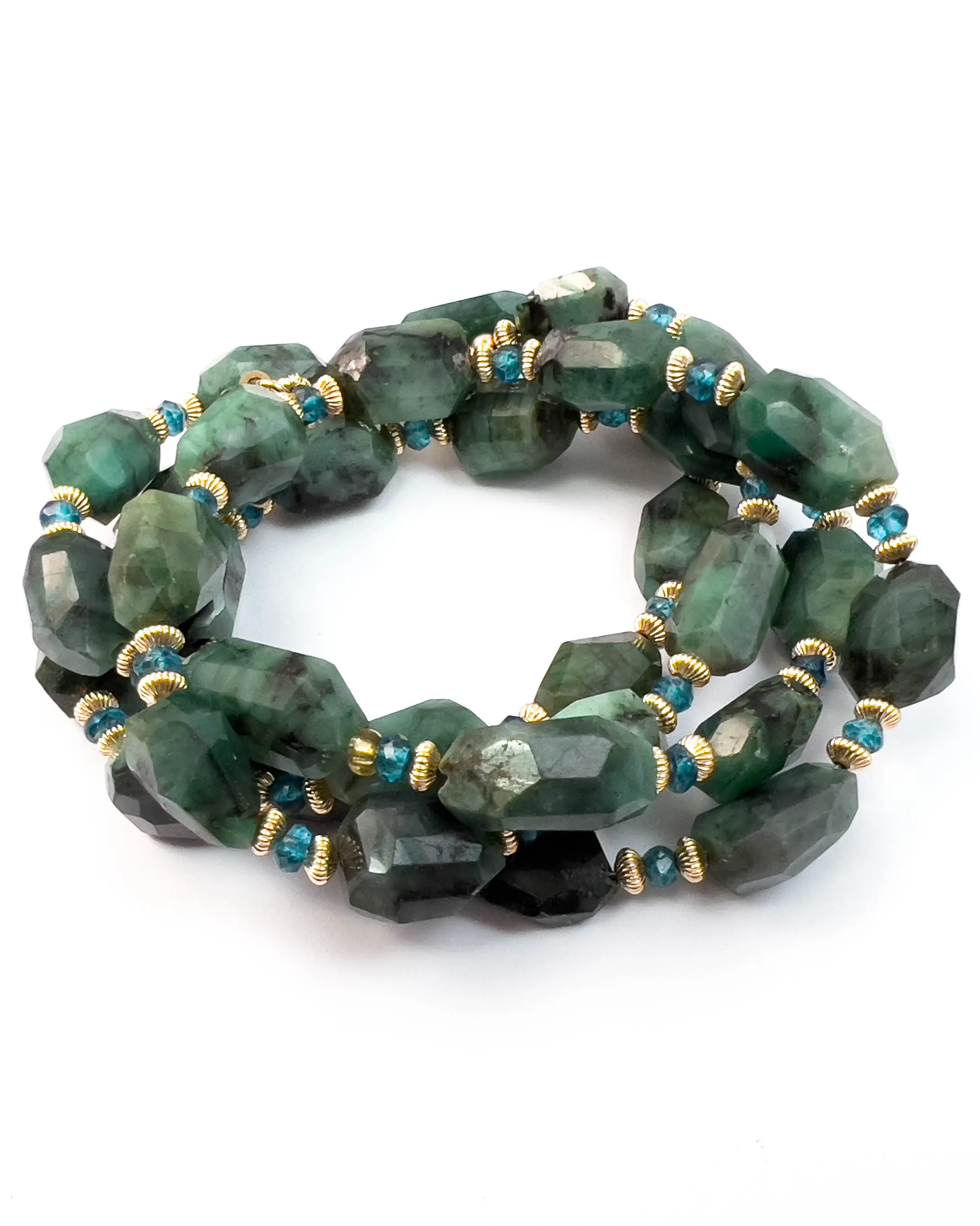 Brazilian Emerald Nugget Blue Apatite Strand Necklace