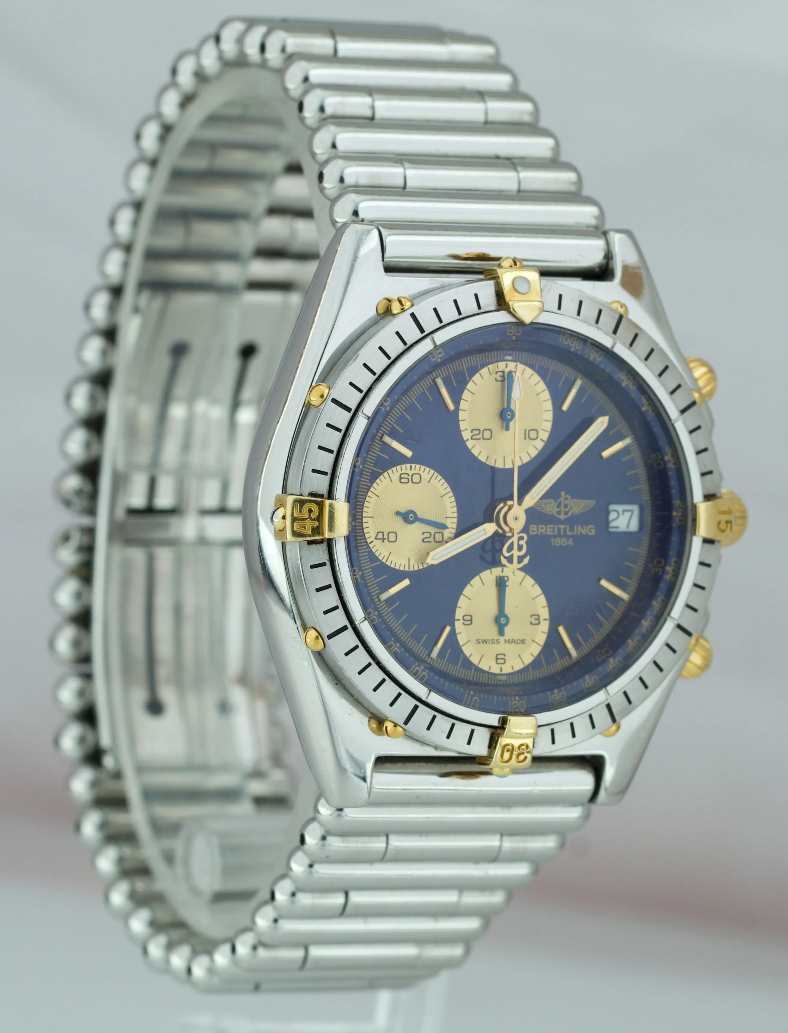 Breitling Chronomat Chronograph B13047 Blue 40mm 18K Gold Steel Bullet Watch