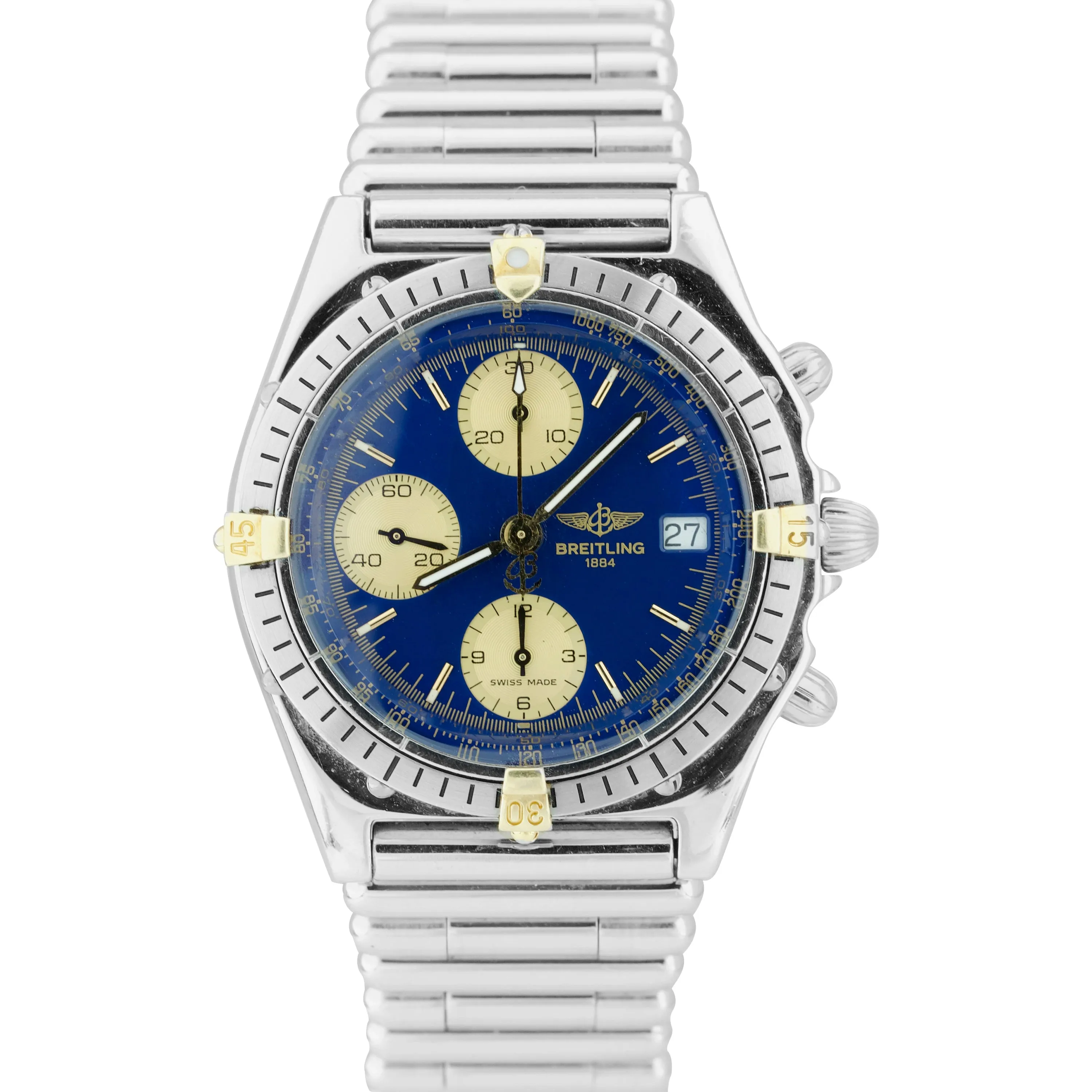 Breitling Chronomat Chronograph B13047 Blue 40mm 18K Gold Steel Bullet Watch