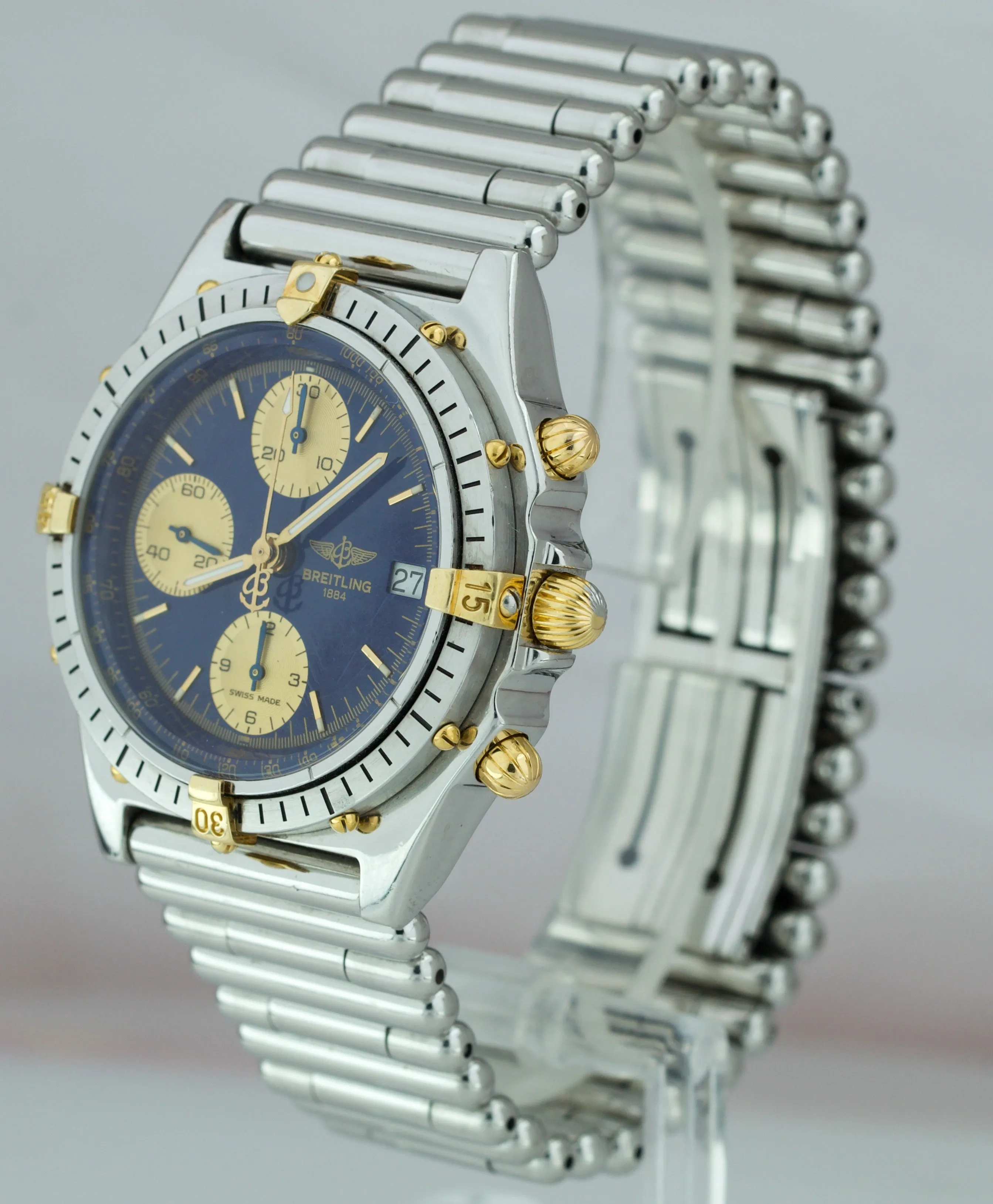 Breitling Chronomat Chronograph B13047 Blue 40mm 18K Gold Steel Bullet Watch