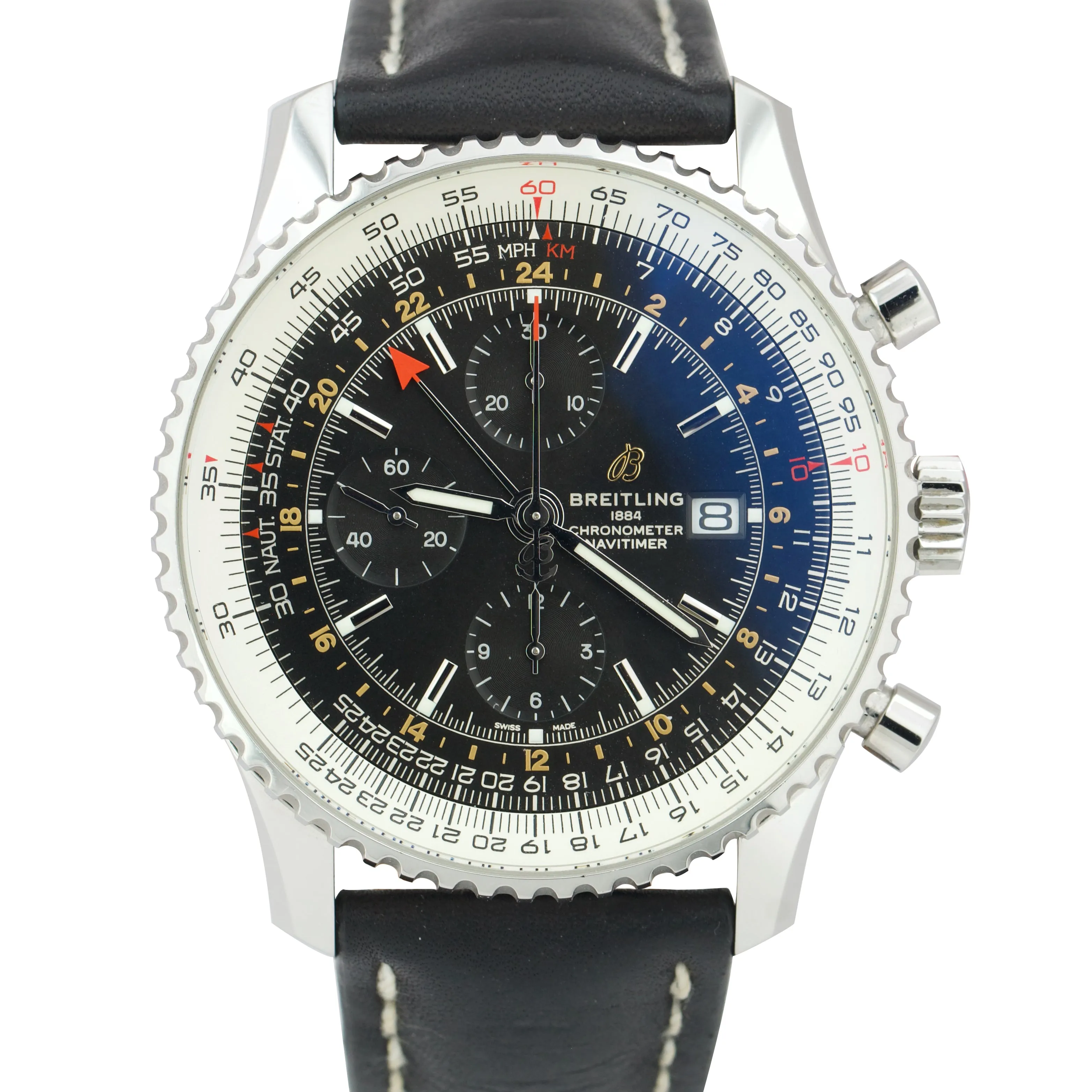 Breitling Navitimer World GMT Stainless Black 46mm A24322 Chronograph Watch