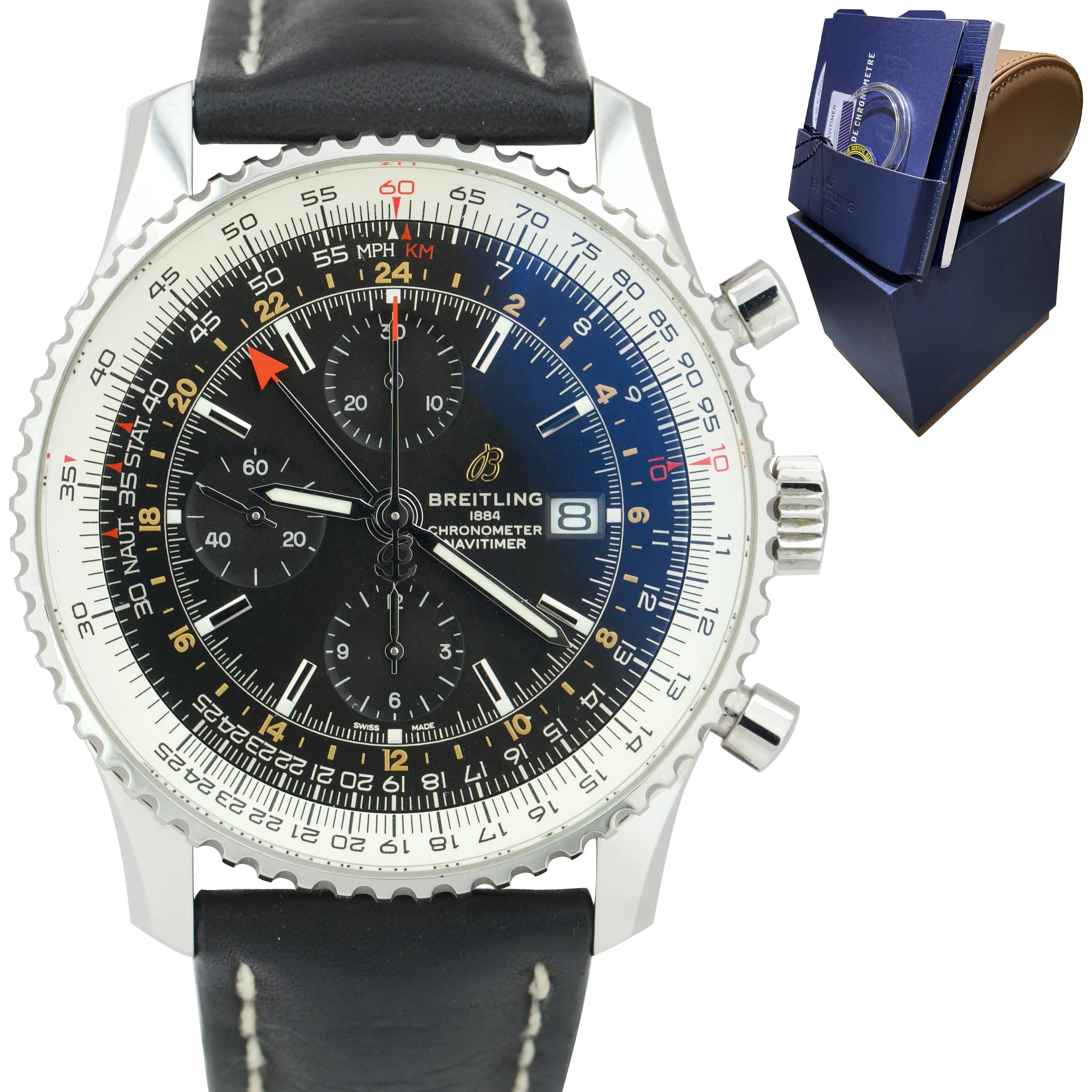Breitling Navitimer World GMT Stainless Black 46mm A24322 Chronograph Watch