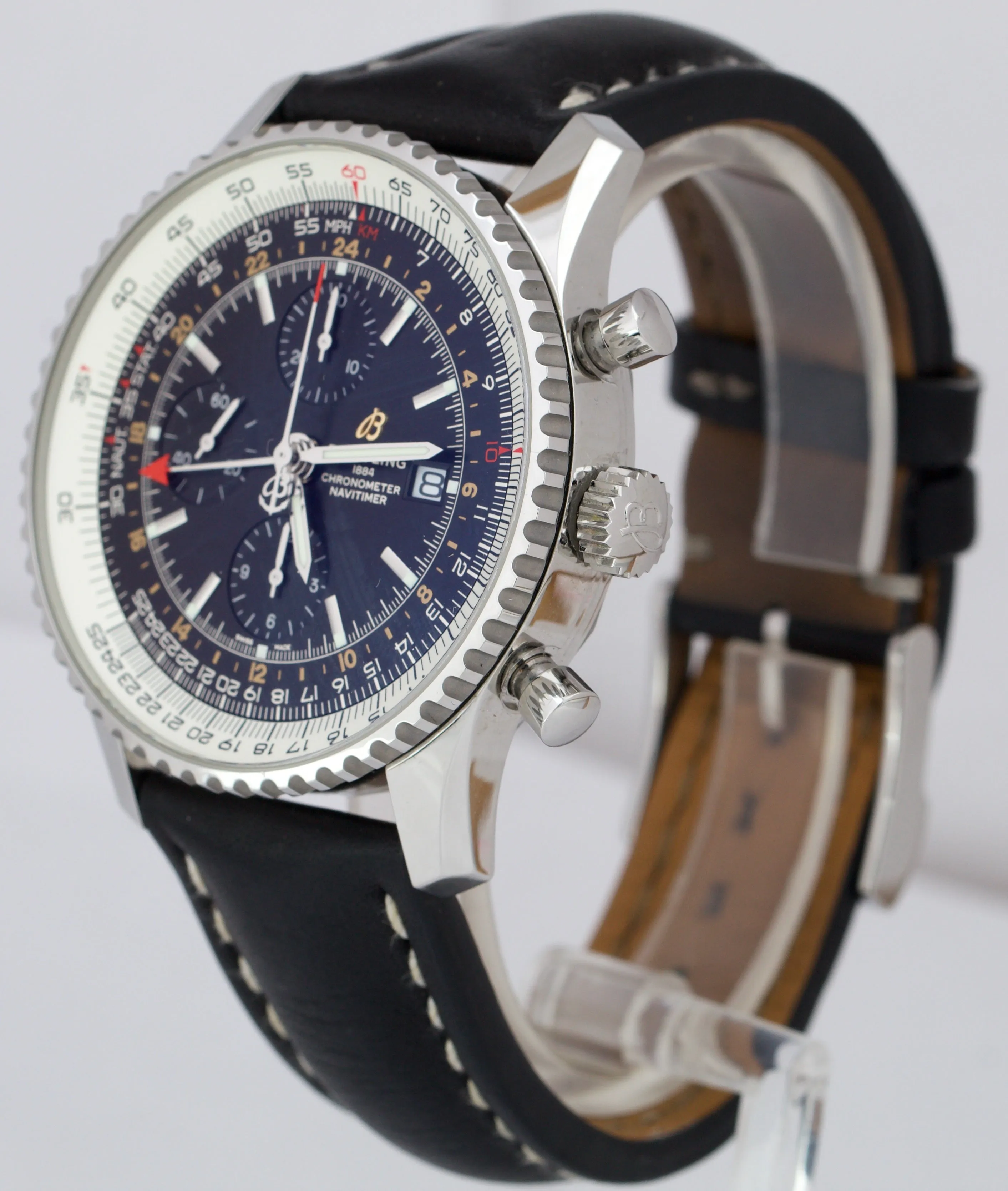 Breitling Navitimer World GMT Stainless Black 46mm A24322 Chronograph Watch