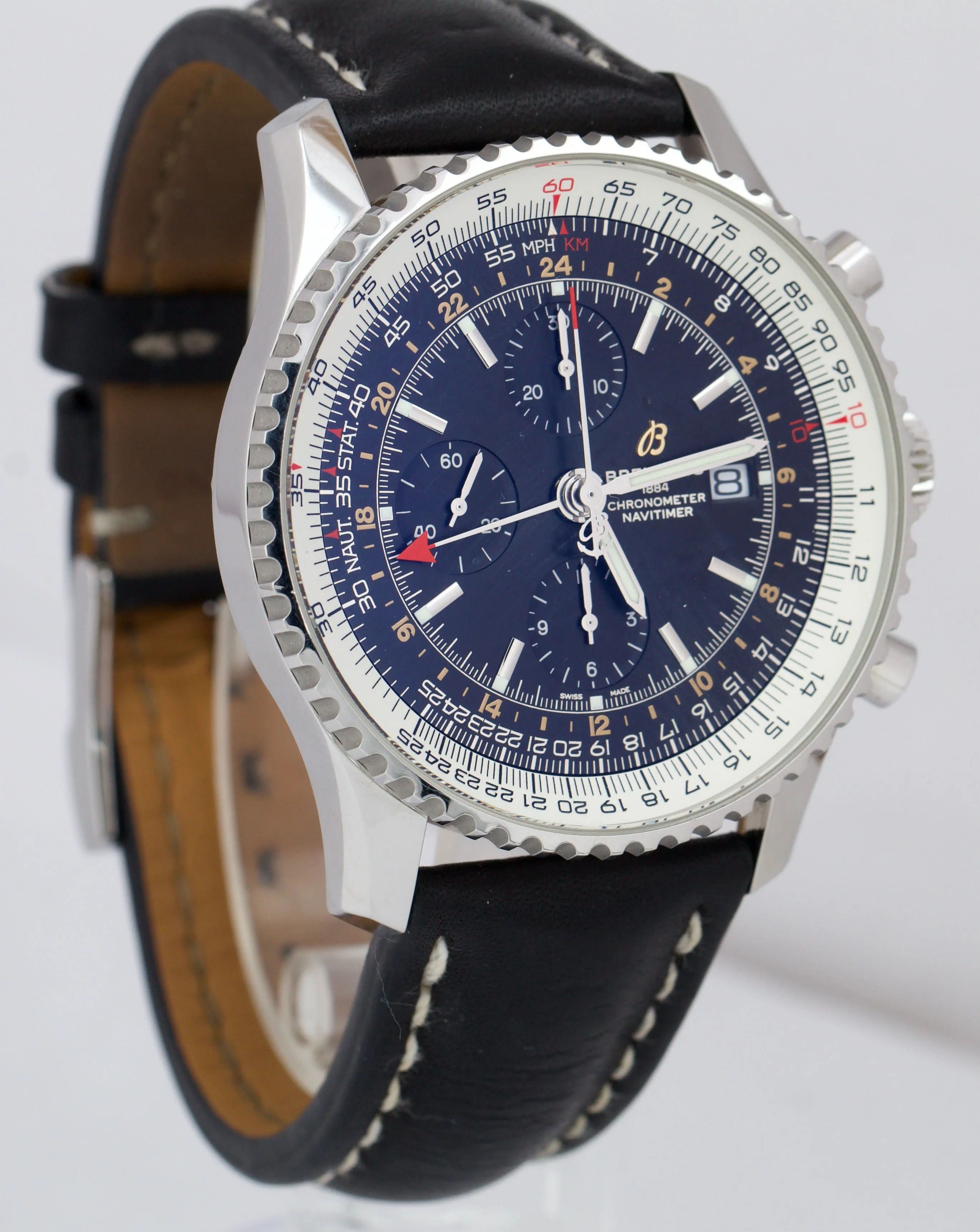 Breitling Navitimer World GMT Stainless Black 46mm A24322 Chronograph Watch