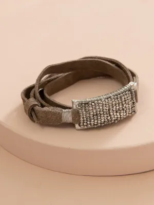 Brilliant Leather Wrap Bracelet, Smoke