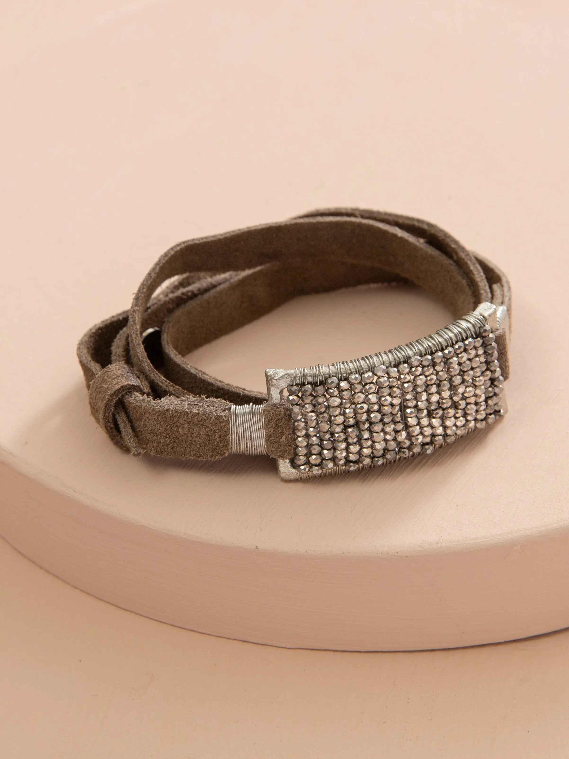 Brilliant Leather Wrap Bracelet, Smoke