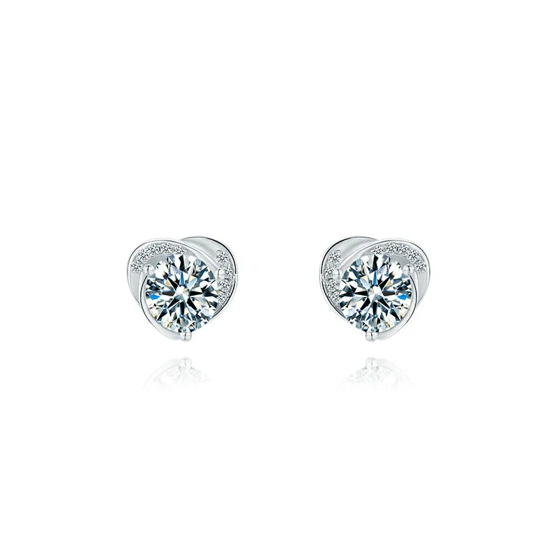Brilliant Round Cut Moissanite Diamond Heart-shaped Stud Earrings Necklace Sets
