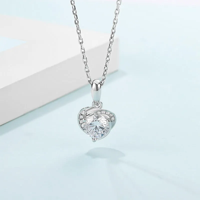 Brilliant Round Cut Moissanite Diamond Heart-shaped Stud Earrings Necklace Sets