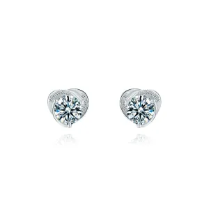 Brilliant Round Cut Moissanite Diamond Heart-shaped Stud Earrings Necklace Sets