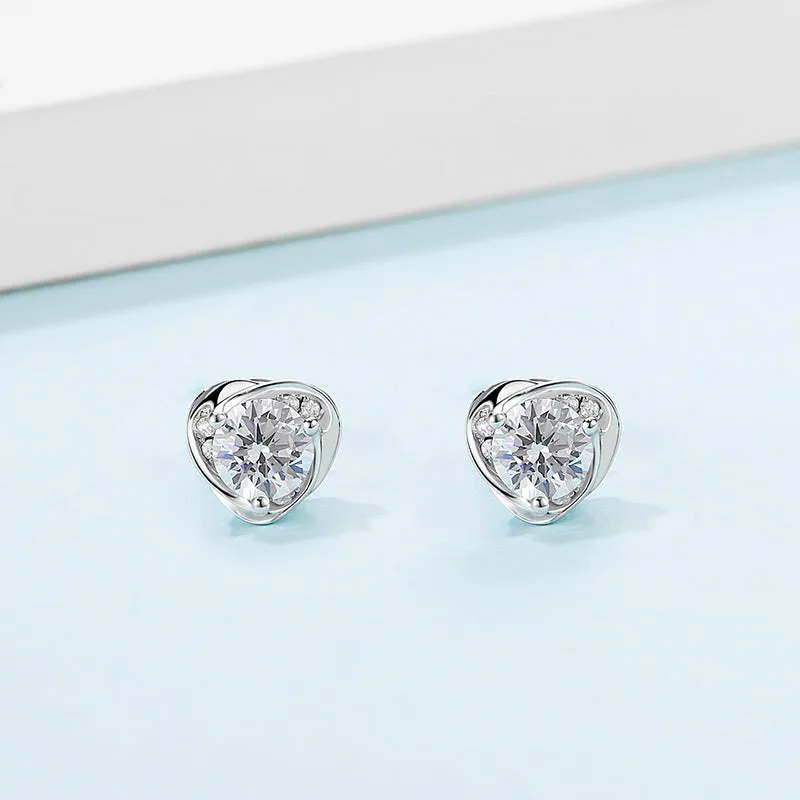 Brilliant Round Cut Moissanite Diamond Heart-shaped Stud Earrings Necklace Sets