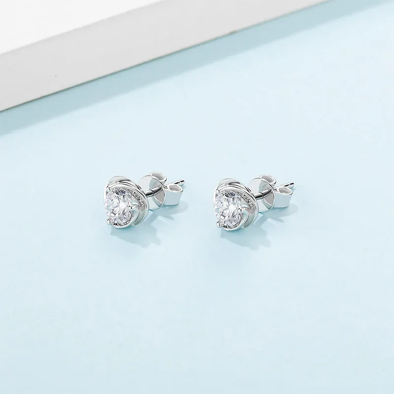 Brilliant Round Cut Moissanite Diamond Heart-shaped Stud Earrings Necklace Sets