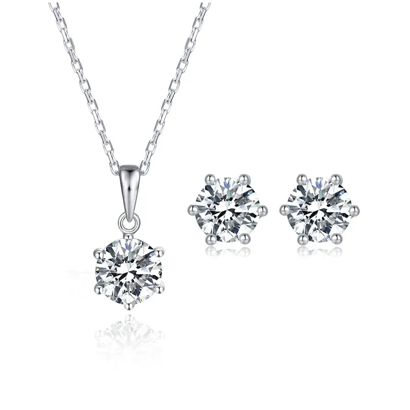 Brilliant Round Cut Moissanite Diamond Stud Earrings Necklace Sets