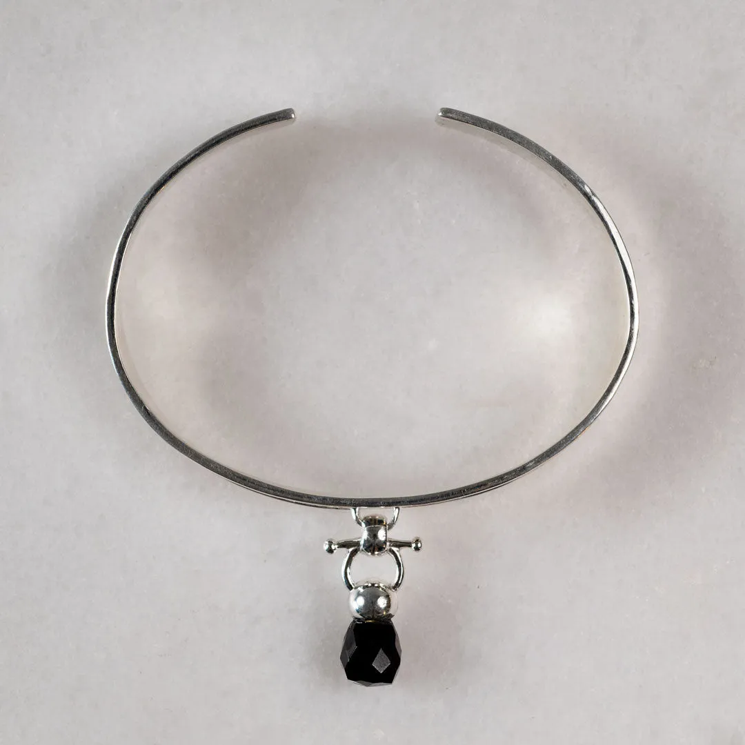Briolette - Black Onyx and Sterling Silver on Brass Cuff Bracelet