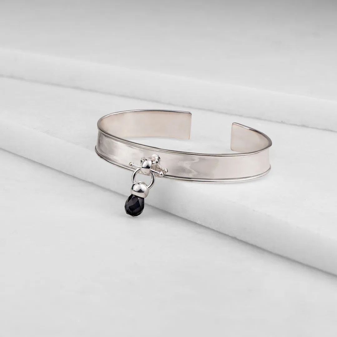 Briolette - Black Onyx and Sterling Silver on Brass Cuff Bracelet