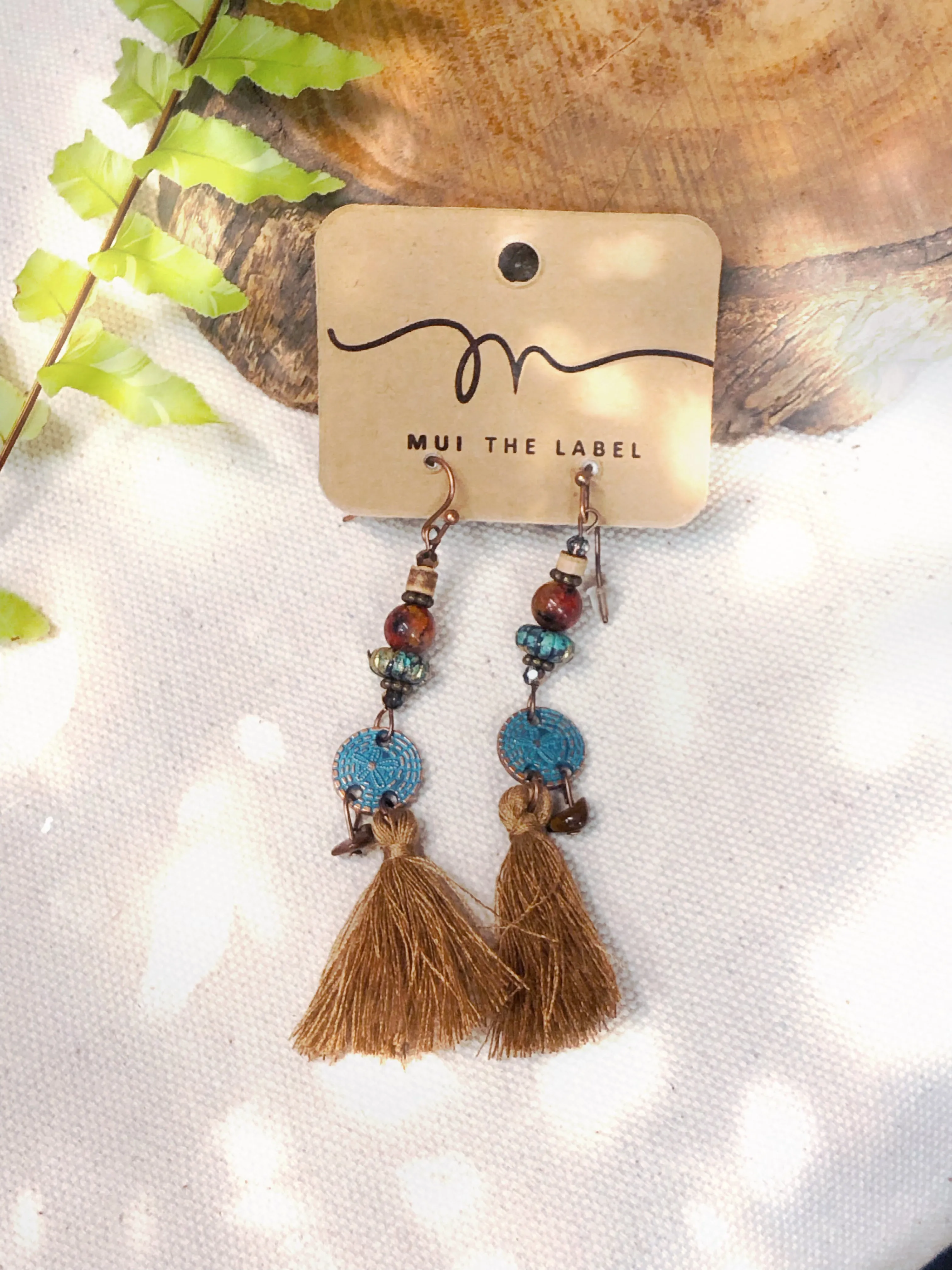 Brown & Turquoise Beaded Tassel Earrings