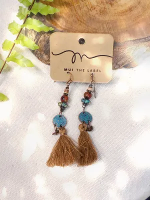 Brown & Turquoise Beaded Tassel Earrings